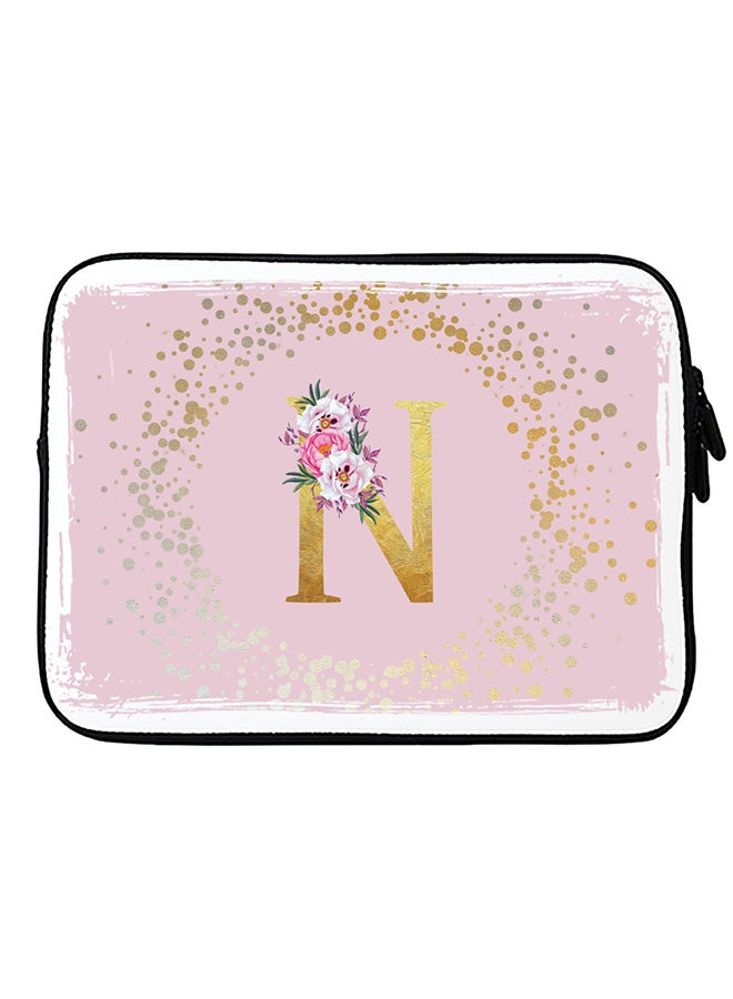 Stylizedd Laptop Sleeve Bag for Macbook 13, 14, 15, 16 inch- Custom Monogram Initial Letter Floral Pattern Alphabet - N  (Pink) - Image 1