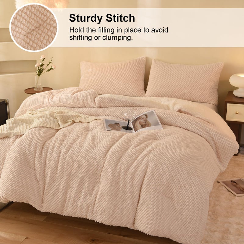 LLanCL 3D Jacquard Design Comforter Set, Ultra-Soft Warm King Size Sherpa Fur Plush 3-Pieces Sets Luxury Cozy Bedding with 2 Pillowcases (104"x90", Cream White) - Image 3