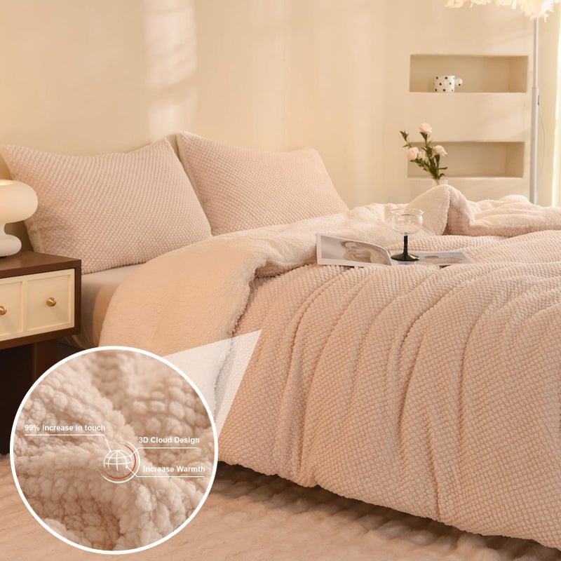LLanCL 3D Jacquard Design Comforter Set, Ultra-Soft Warm King Size Sherpa Fur Plush 3-Pieces Sets Luxury Cozy Bedding with 2 Pillowcases (104"x90", Cream White) - Image 2