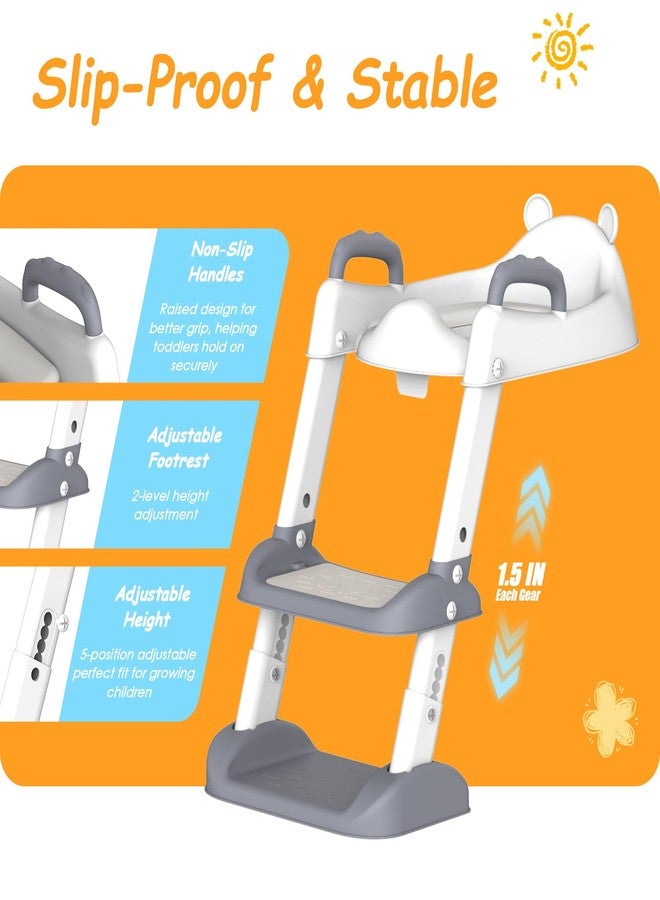 HBTower Potty Training Seat with Step Stool Ladder for Toddlers, Adjustable Kids Toilet Seat with Splash Guard, Anti-Slip Pads & Safety Handles, Comfortable Potty Chair for Boys & Girls (Grey) - Image 3