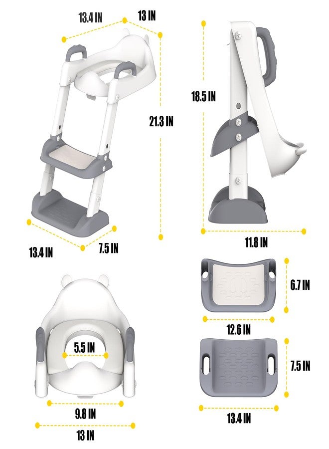 HBTower Potty Training Seat with Step Stool Ladder for Toddlers, Adjustable Kids Toilet Seat with Splash Guard, Anti-Slip Pads & Safety Handles, Comfortable Potty Chair for Boys & Girls (Grey) - Image 2