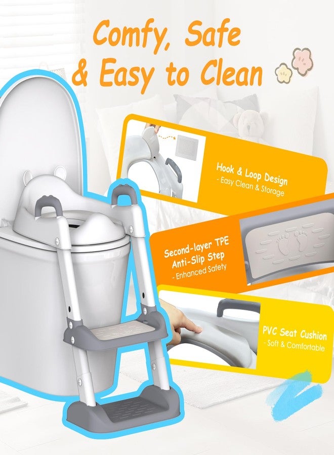 HBTower Potty Training Seat with Step Stool Ladder for Toddlers, Adjustable Kids Toilet Seat with Splash Guard, Anti-Slip Pads & Safety Handles, Comfortable Potty Chair for Boys & Girls (Grey) - Image 4