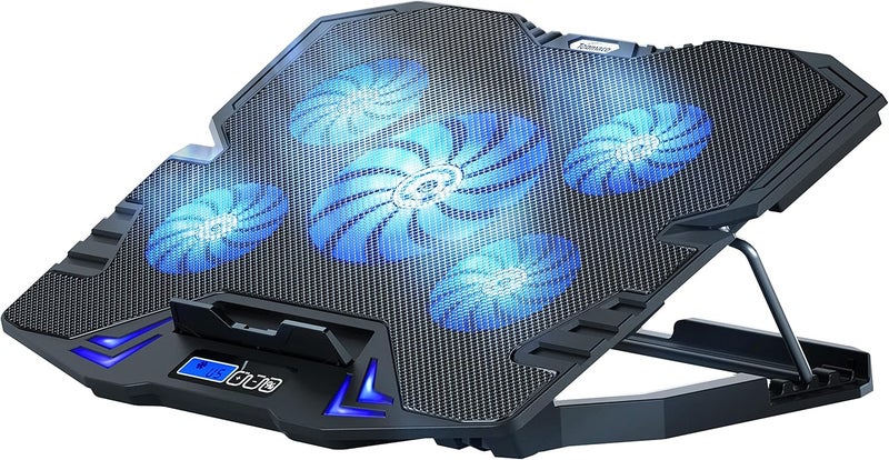 TopMate C5 12-15.6 inch Gaming Laptop Cooler Cooling Pad | 5 Quiet Fans and LCD Screen | 2500RPM Strong Wind Designed for Gamers and Office - Image 1