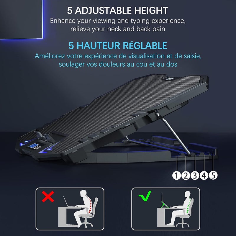 TopMate C5 12-15.6 inch Gaming Laptop Cooler Cooling Pad | 5 Quiet Fans and LCD Screen | 2500RPM Strong Wind Designed for Gamers and Office - Image 2