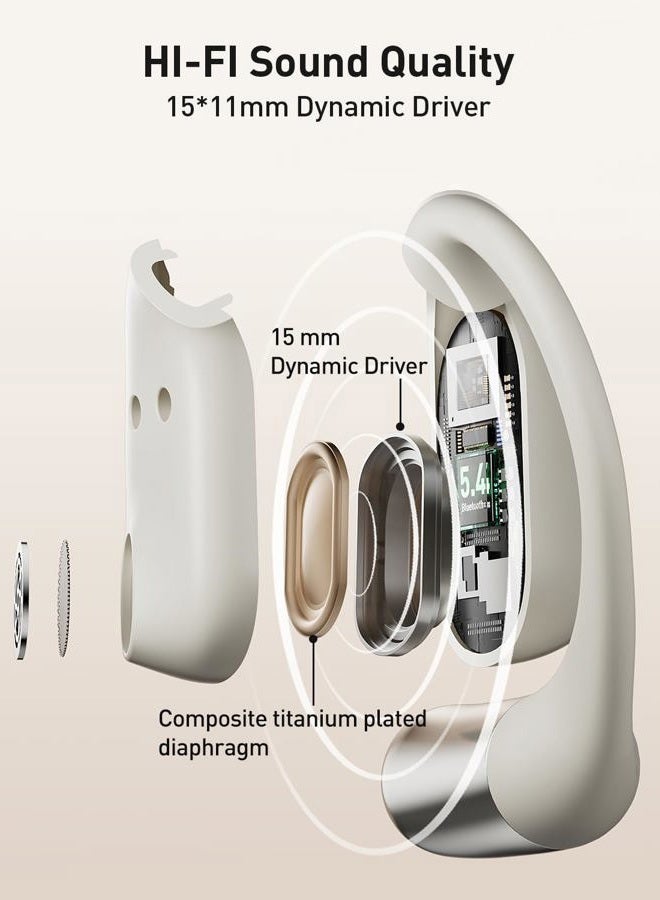 iWalk Open-Ear Headphones, True Wireless Headphones Bluetooth 5.4 Light Earbuds, Ultra Comfort Earhooks, 35H Playtimes, Clear Calls, Air Conduction Stereo Sound with 15mm Drivers for Workouts (Beige) - Image 2