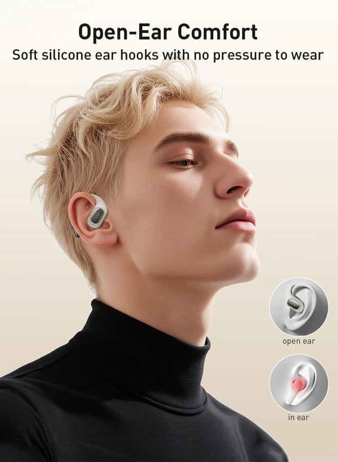 iWalk Open-Ear Headphones, True Wireless Headphones Bluetooth 5.4 Light Earbuds, Ultra Comfort Earhooks, 35H Playtimes, Clear Calls, Air Conduction Stereo Sound with 15mm Drivers for Workouts (Beige) - Image 3