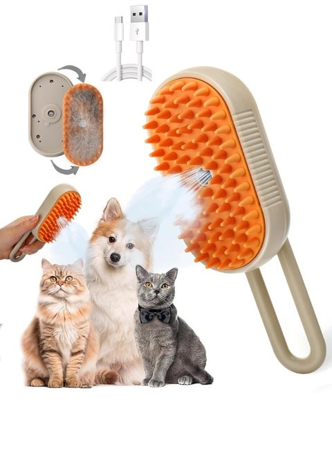 Steam Brush, 3 In1 Cat Steam Brush, Self-Cleaning Cat Massage Spray Comb, Rechargeable Cat Grooming Brush to Remove Tangled and Loose Hair (orange)