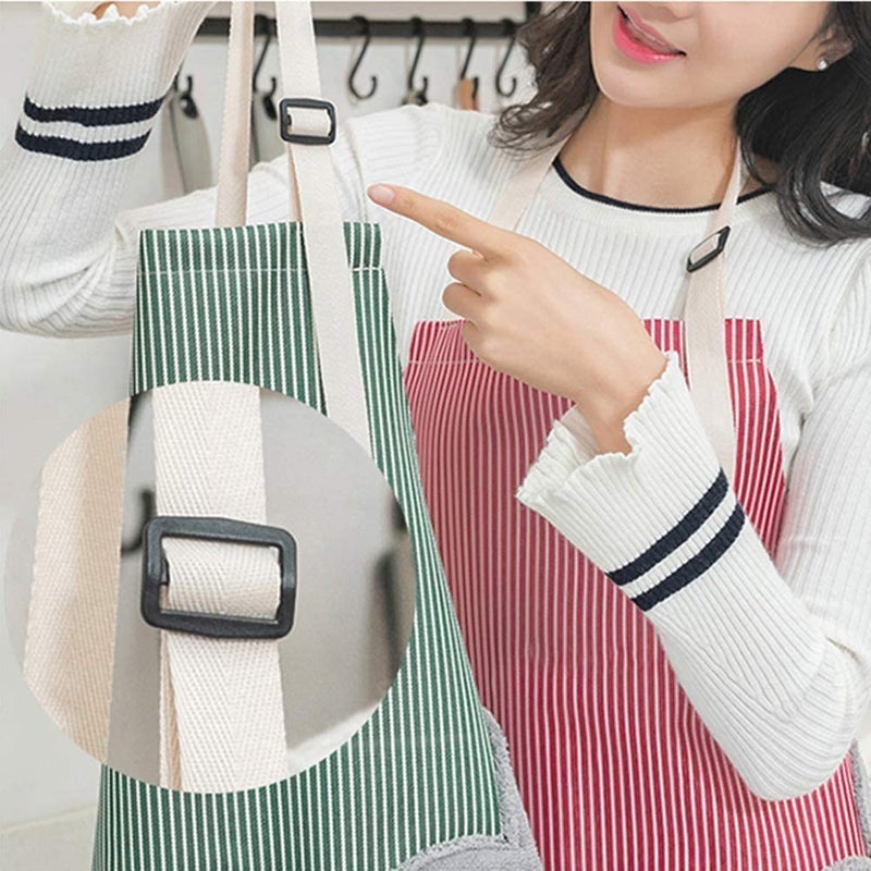 Kitchen Cooking Aprons for Women Adjustable Durable Stripe Chef Bib Apron with Pocket and 2 Side Coral Velvet Towels Stitched, for Home Kitchen, Grill, Cooking, Restaurant. (Pack-1 MULTI COLOR - Image 2