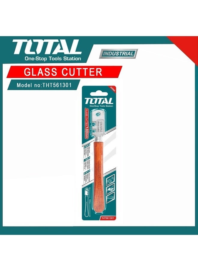 TOTAL Glass Cutter THT561301 130mm Professional Glass Cutting Tool, Tungsten Carbide Cutting Wheel, Wooden Handle Glass Cutter, Multi Position Cutting Head, Precision Glass Scoring Tool for Window Mirror Tile Sheet Glass DIY Repair - Image 3