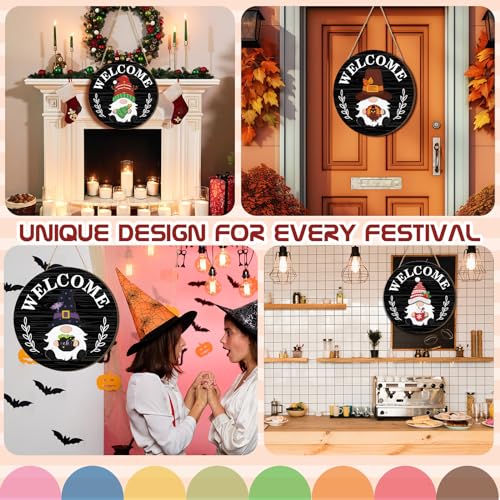 Qunclay Interchangeable Wooden Gnome Decor Holiday Seasonal Gnome Decorations with Magnet Pieces and Detachable Hats Changeable Welcome Sign for Home(Black Style) - Image 5