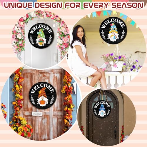 Qunclay Interchangeable Wooden Gnome Decor Holiday Seasonal Gnome Decorations with Magnet Pieces and Detachable Hats Changeable Welcome Sign for Home(Black Style) - Image 2