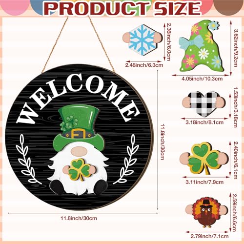 Qunclay Interchangeable Wooden Gnome Decor Holiday Seasonal Gnome Decorations with Magnet Pieces and Detachable Hats Changeable Welcome Sign for Home(Black Style) - Image 3