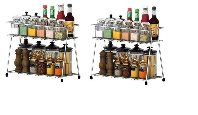 CR18 COLLECTION COMBO SET OF 2 PCS Stainless Steel 2-Tier Rack Shelf, 38 x 15 x 28 cm, Silver(COMBO SET OF 2 PCS RACKS) - Image 1