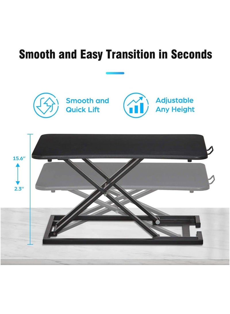 Height adjustable standing desk converter, sit to stand desk riser, stand up desk riser, ergonomic home office computer workstation