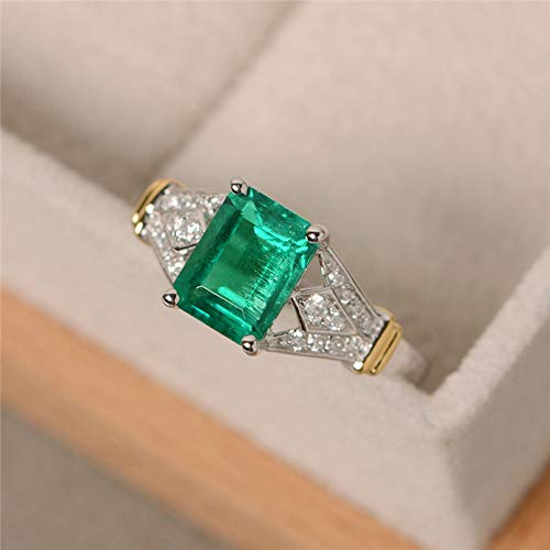 Goldenchen Fashion Jewelry Elegant Women 14k White Gold Filled Square Cut Emerald Gemstone Birthstone Wedding Bridal Band Ring Size 6-10 (6) - Image 2