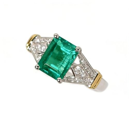 Goldenchen Fashion Jewelry Elegant Women 14k White Gold Filled Square Cut Emerald Gemstone Birthstone Wedding Bridal Band Ring Size 6-10 (6) - Image 1
