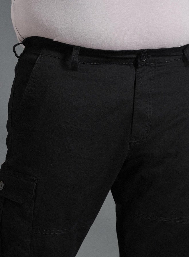 HIGH STAR Men's Black Cotton Blend Solid Pattern Full Length Cargo Regular Fit Trouser  - Image 1
