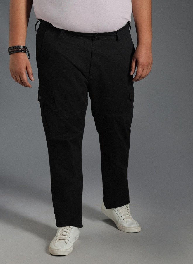 HIGH STAR Men's Black Cotton Blend Solid Pattern Full Length Cargo Regular Fit Trouser  - Image 4