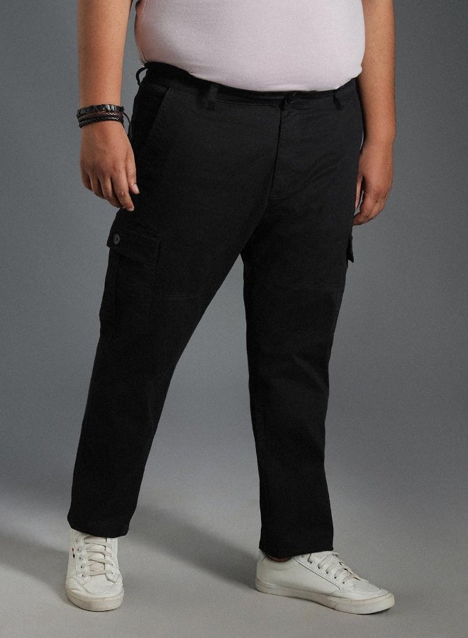 HIGH STAR Men's Black Cotton Blend Solid Pattern Full Length Cargo Regular Fit Trouser  - Image 3