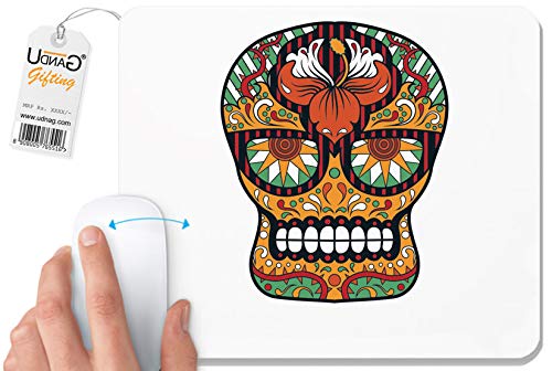 UDNAG White Mousepad 'Illustration | Orange White Res Sugar Skull' for Computer/PC/Laptop [230 x 200 x 5mm] - Image 3