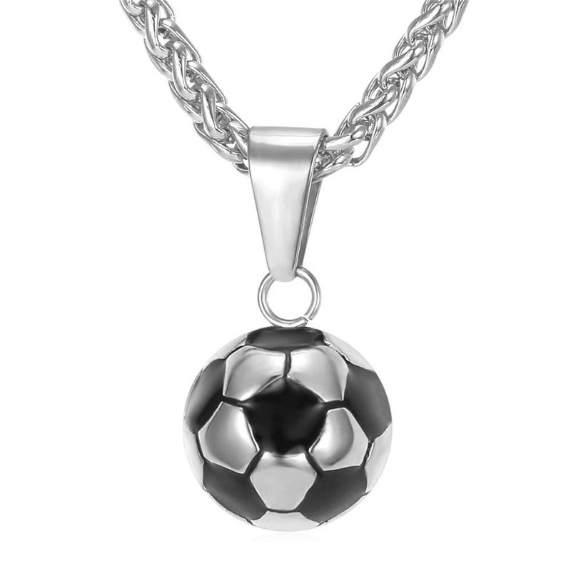 U7 Soccer Necklace Silver Stainless Steel Gym Necklace Sport Ball Pendent for Men, Football Chain Jewelry - Image 1