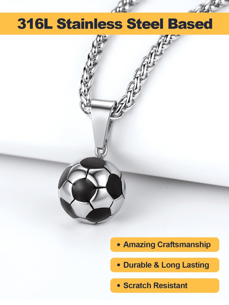 U7 Soccer Necklace Silver Stainless Steel Gym Necklace Sport Ball Pendent for Men, Football Chain Jewelry - Image 4
