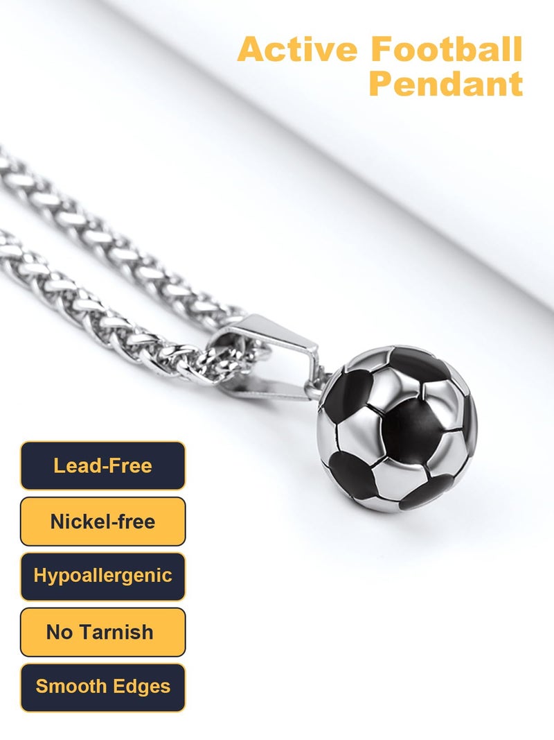 U7 Soccer Necklace Silver Stainless Steel Gym Necklace Sport Ball Pendent for Men, Football Chain Jewelry - Image 5