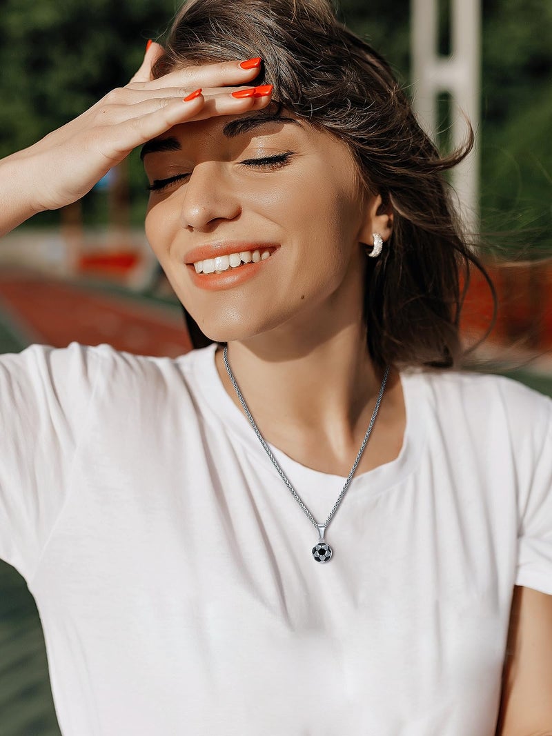 U7 Soccer Necklace Silver Stainless Steel Gym Necklace Sport Ball Pendent for Men, Football Chain Jewelry - Image 3