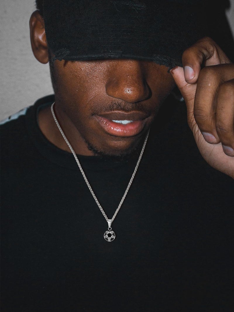 U7 Soccer Necklace Silver Stainless Steel Gym Necklace Sport Ball Pendent for Men, Football Chain Jewelry - Image 2