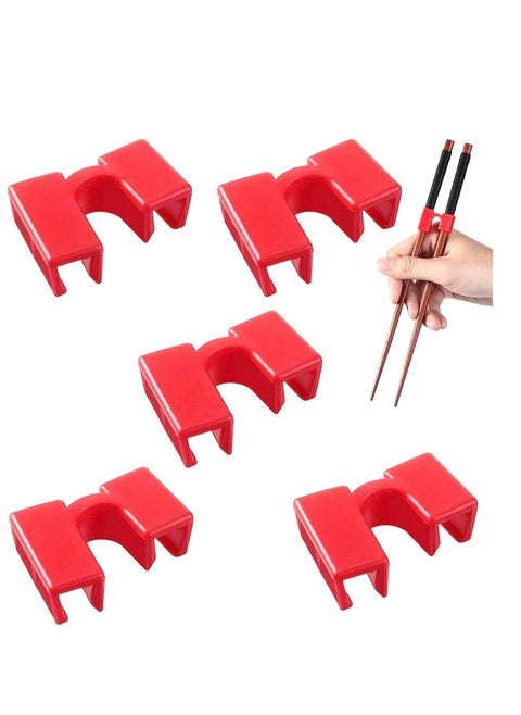 Chopstick Helpers 5 Pieces Reusable Chopstick Helpers Training Chopsticks BPA Free POM Fon Toxic Non Slippery for Many Age Beginner Trainers or Learner Left or Right Hand Red
