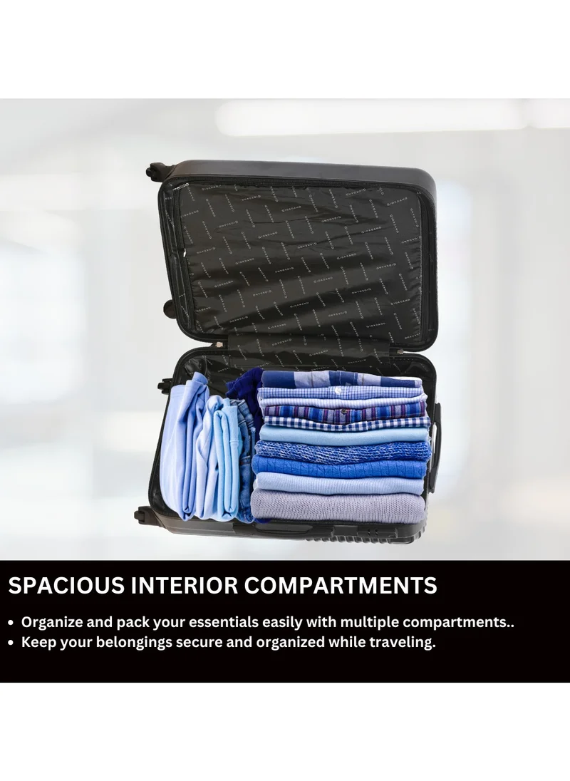 جيوردانو GIORDANO Logo Series Check-In Medium Suitcase Black, ABS Hard Shell Lightweight Durable 4 Wheels Luggage Trolley Bag 24" With Secure 3 Digit Number Lock.