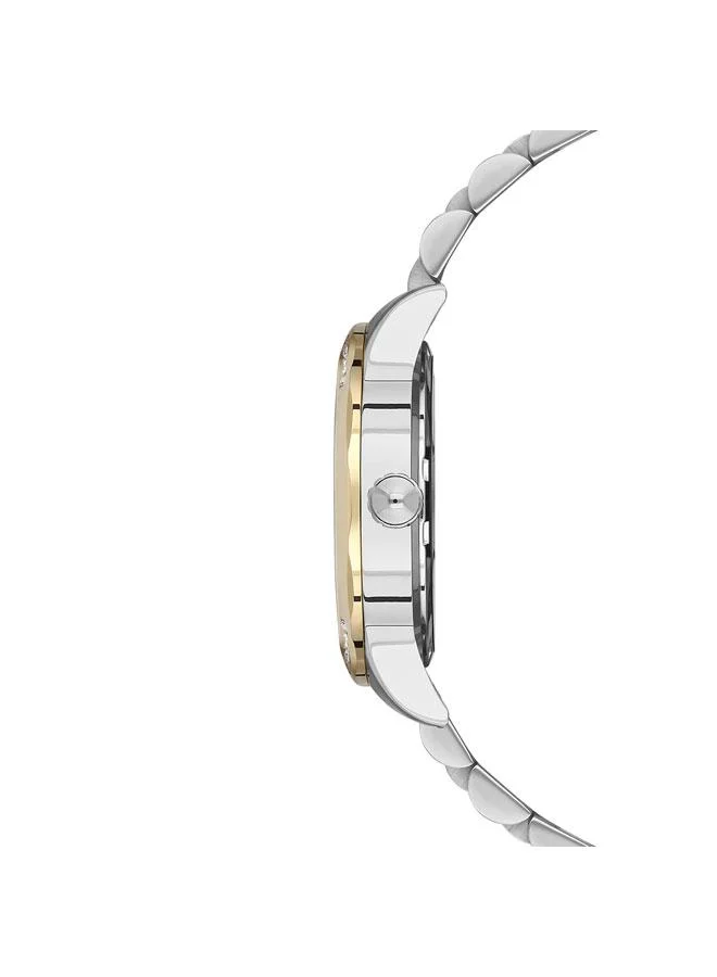 يو اس بولو اسن ساعة نسائية ستانلس ستيل فضي ذهبي مينا أخضر تناظرية  مم