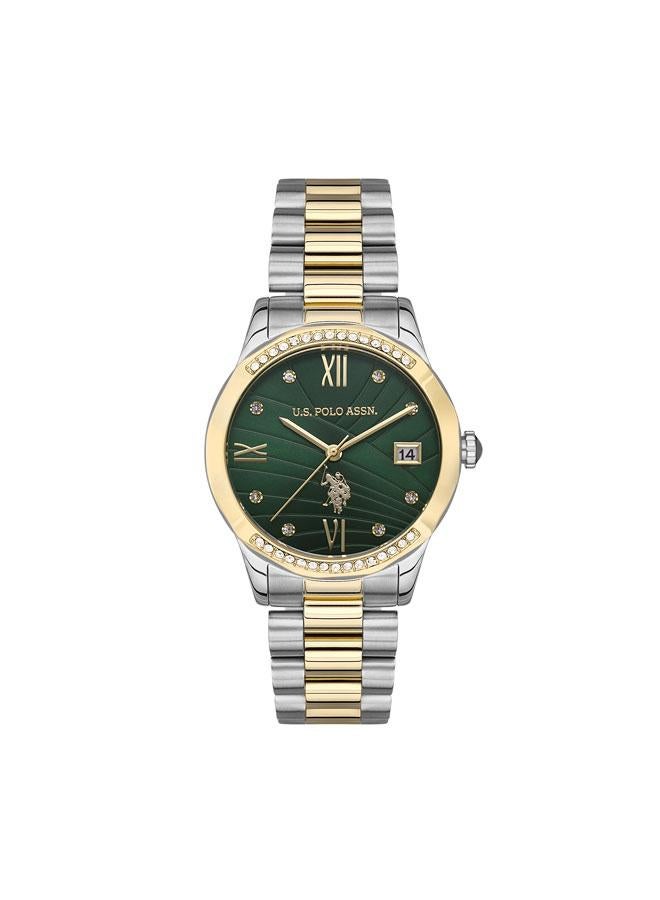 U.S. Polo Assn. Stile Green Dial Silver Gold Stainless Steel Bracelet Analog Watch for Women 36mm - Image 1