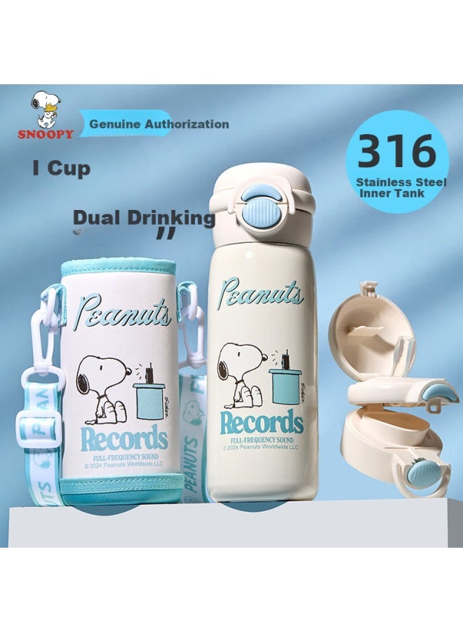 Snoopy كوب سناوبي للأطفال بسعة كبيرة من الفولاذ المقاوم للصدأ 316 مع قشة، زجاجة ماء للذكور والإناث، طلاب، كوب شرب محمول مزدوج - Image 1