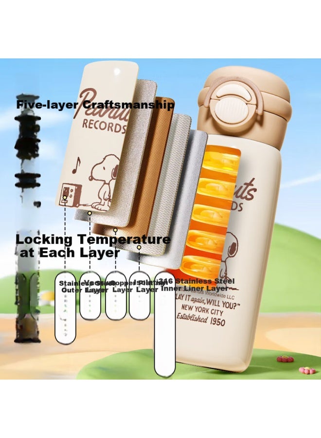 Snoopy كوب سناوبي للأطفال بسعة كبيرة من الفولاذ المقاوم للصدأ 316 مع قشة، زجاجة ماء للذكور والإناث، طلاب، كوب شرب محمول مزدوج - Image 3
