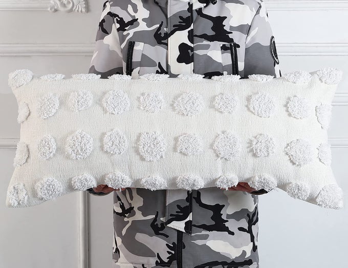 DECORATIVE LUMBAR THROW PILLOW COVERS 16 X 36SUPER SOFT CHENILLE LONG PILLOW COVERS CUSHION CASE FOR FARMHOUSE SOFA COUCH BED LIVINGROOMMODERN BOHOCREAM WHITE