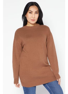 Don't Call Me Jennyfer Women Ribbed Neck Knitted Sweater, Light Brown  - Image 1