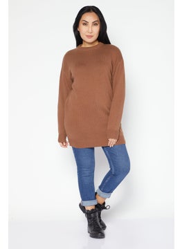 Don't Call Me Jennyfer Women Ribbed Neck Knitted Sweater, Light Brown  - Image 2