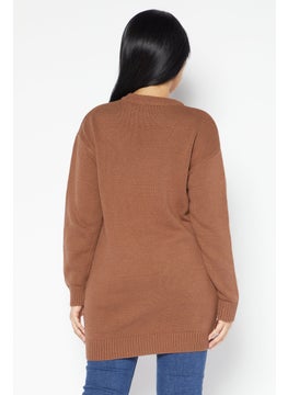 Don't Call Me Jennyfer Women Ribbed Neck Knitted Sweater, Light Brown  - Image 4