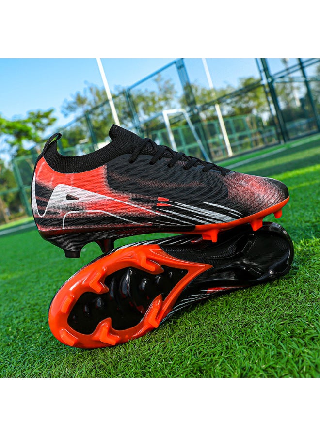 Black Red Football Shoes Men's Autumn High-top Spikes Broken Nails Students Children Boys Professional Training Sports