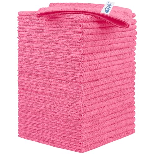HOMEXCEL Pink Microfiber Cleaning Cloth 24 Pack Cleaning Towels for Kitchen Lint Free ScratchFree Highly Absorbent and Reusable Cleaning Rags for House Window and Glass Cars 115 X115 inch - Image 1