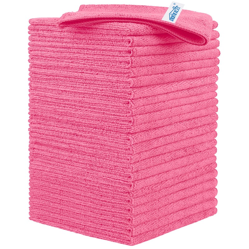 HOMEXCEL Pink Microfiber Cleaning Cloth 24 Pack Cleaning Towels for Kitchen Lint Free ScratchFree Highly Absorbent and Reusable Cleaning Rags for House Window and Glass Cars 115 X115 inch - Image 2