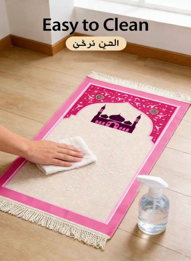 Portable Children's Prayer Mat Set in Pink, Includes Carry Case, Tasbih & Toy, Easy to Clean, 90 cm x 45 cm - Image 5
