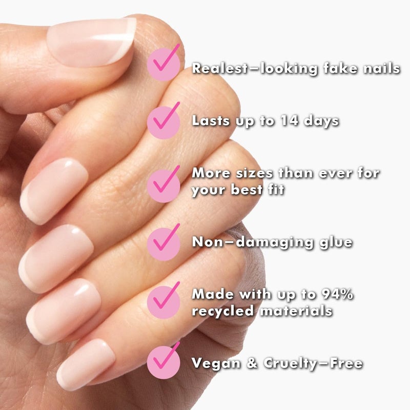 Olive & June Instant Mani Press-On Nails (Glue) | 42 Fake Nails, 21 Sizes | Non-Toxic, Long-Lasting Recycled Materials Realistic Look | Spring Flowers & Patterns | Medium, Squoval | Classic French - Image 3
