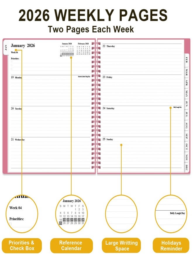 Tuun Fuplan Planner 2026 - Weekly & Monthly Planner from January 2026 to December 2026, Agenda 2026 with Inner Pocket, Elastic Band, 8.5" x 11", Pink - Image 4