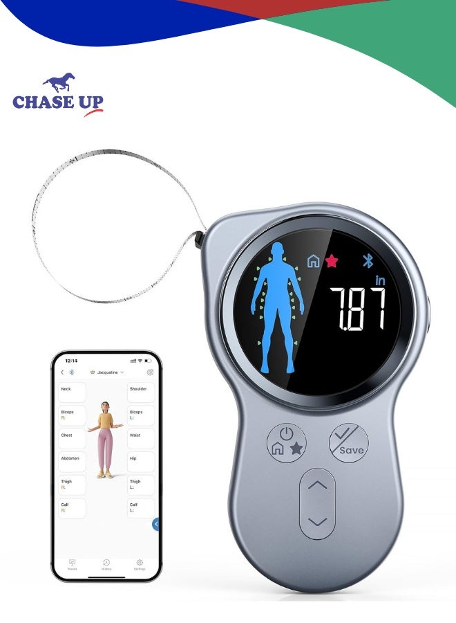 Chase Up Upgraded Body Measure Tape - Enhanced Tool for Monitoring Weight Loss, Muscle Gain, and Fitness Progress， Digital Smart Retractable Tape Measures in Both Inches and Centimeters with Precision - Image 1