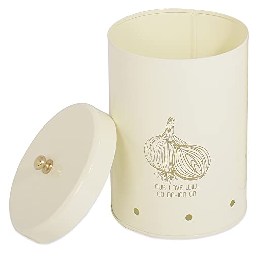 Elan Metal Country Garlic Storage Bin Ideal for Kitchen Cabinet Racks Vegetable Organizer for Kitchen, Storage Capacity 500g (Off White, 11.5X11.5X17 cm) - Image 2