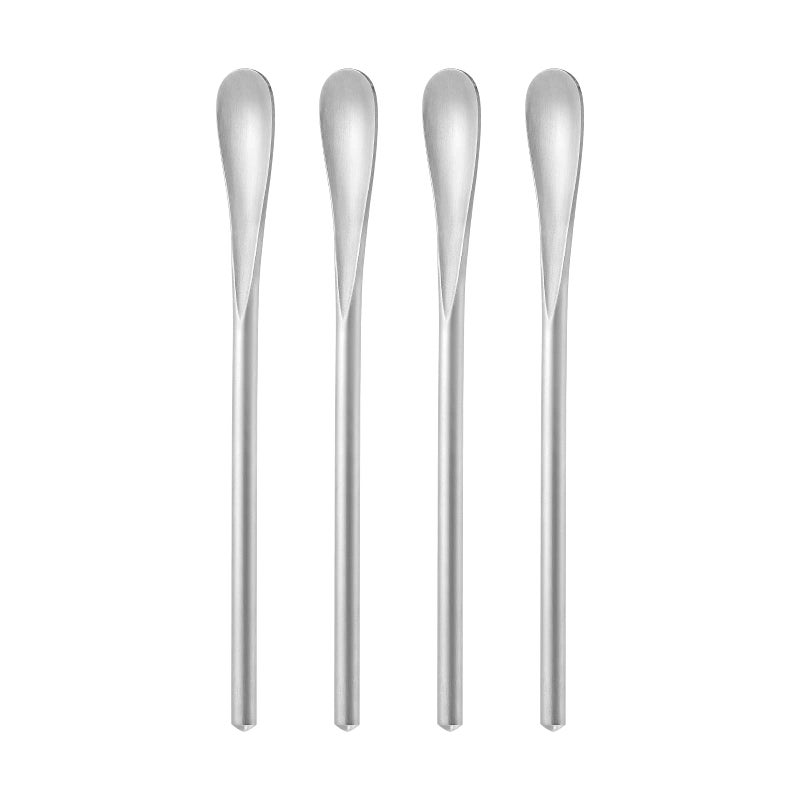 Bidponds 5Inch/12.8cm Coffee Stirrers Spoon,Silver Stainless Steel 304# Coffee Stir Sticks,Round Solid Handle Cocktail Beverage Iced Tea Stirring Stick,Drink Mixing Spoon,Set of 4 - Image 1