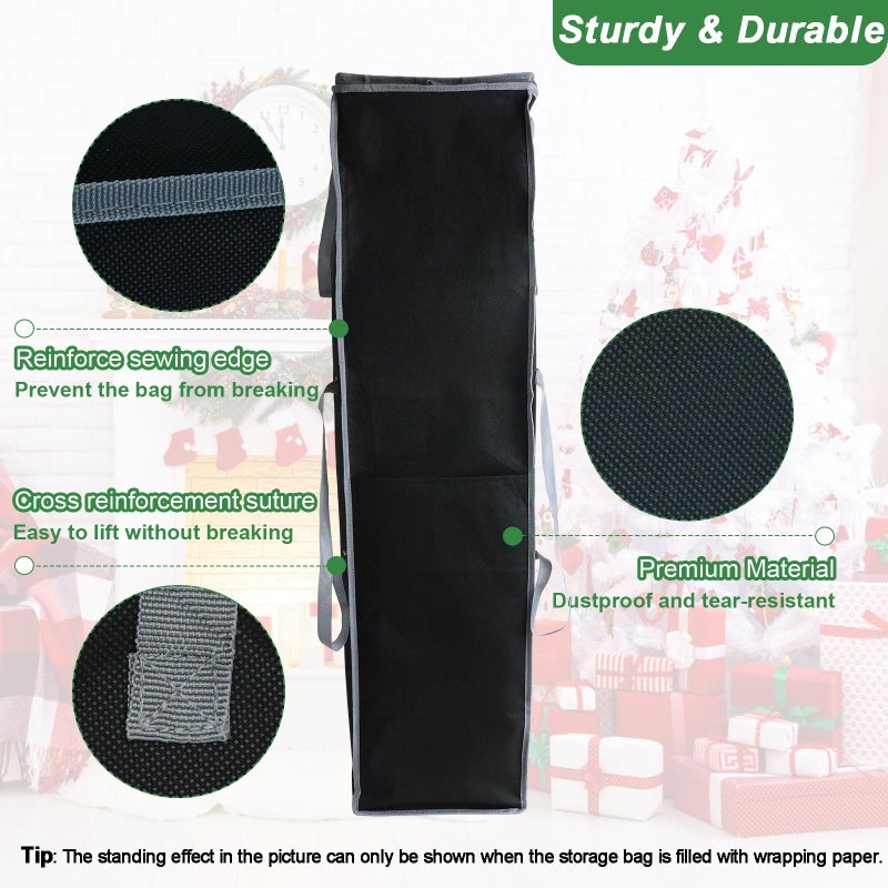 Demao Large Wrapping Paper Storage Bag â€“ 41" Christmas Gift Wrap Organizer with Reinforced Handles, Holds 25 Rolls â€“ Black & Gray Two-Tone Design, Dustproof & Stain-Resistant for wrap paper Storage - Image 4