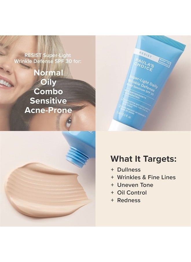 PAULA'S CHOICE RESIST Super-Light Daily Wrinkle Defense SPF 30 Matte Tinted Face Moisturizer with UVA & UVB Protection, Anti-Aging Sunscreen for Oily Skin, Travel Size 
